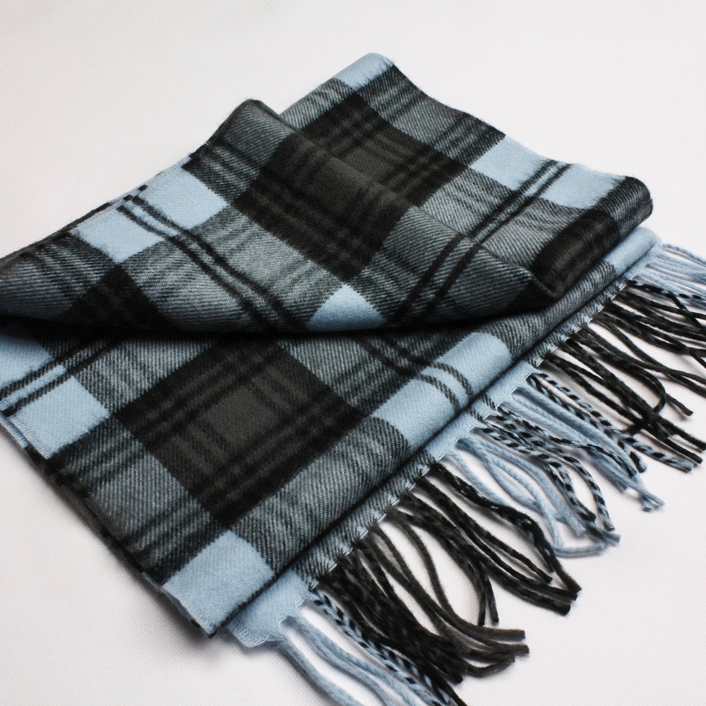 Striped Blue and Black Cashmere Scarf - Picture 2 of 5